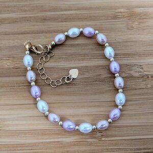 Faux Pearl & Gold Bead Bracelet with Heart